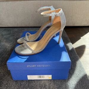 Stuart Weitzman Nudist Silver Heels Size 38 / 7.5